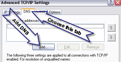Advanced TCP/IP properties window